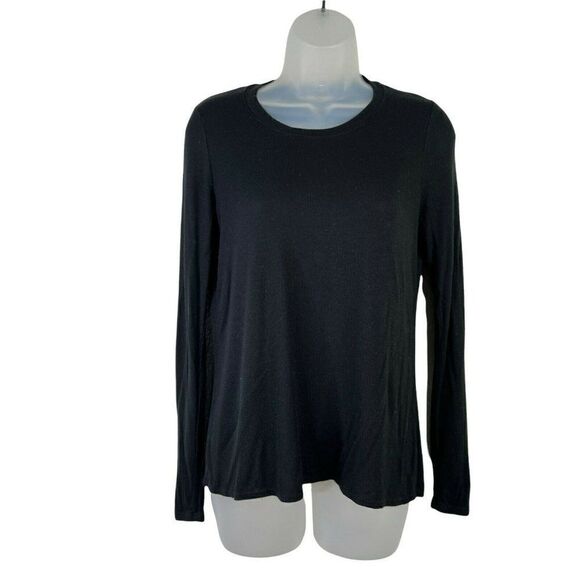 Marine Layer Tinley Tulip Open Back Top Womens Small Black Rib Knit Long Sleeves - Picture 1 of 12